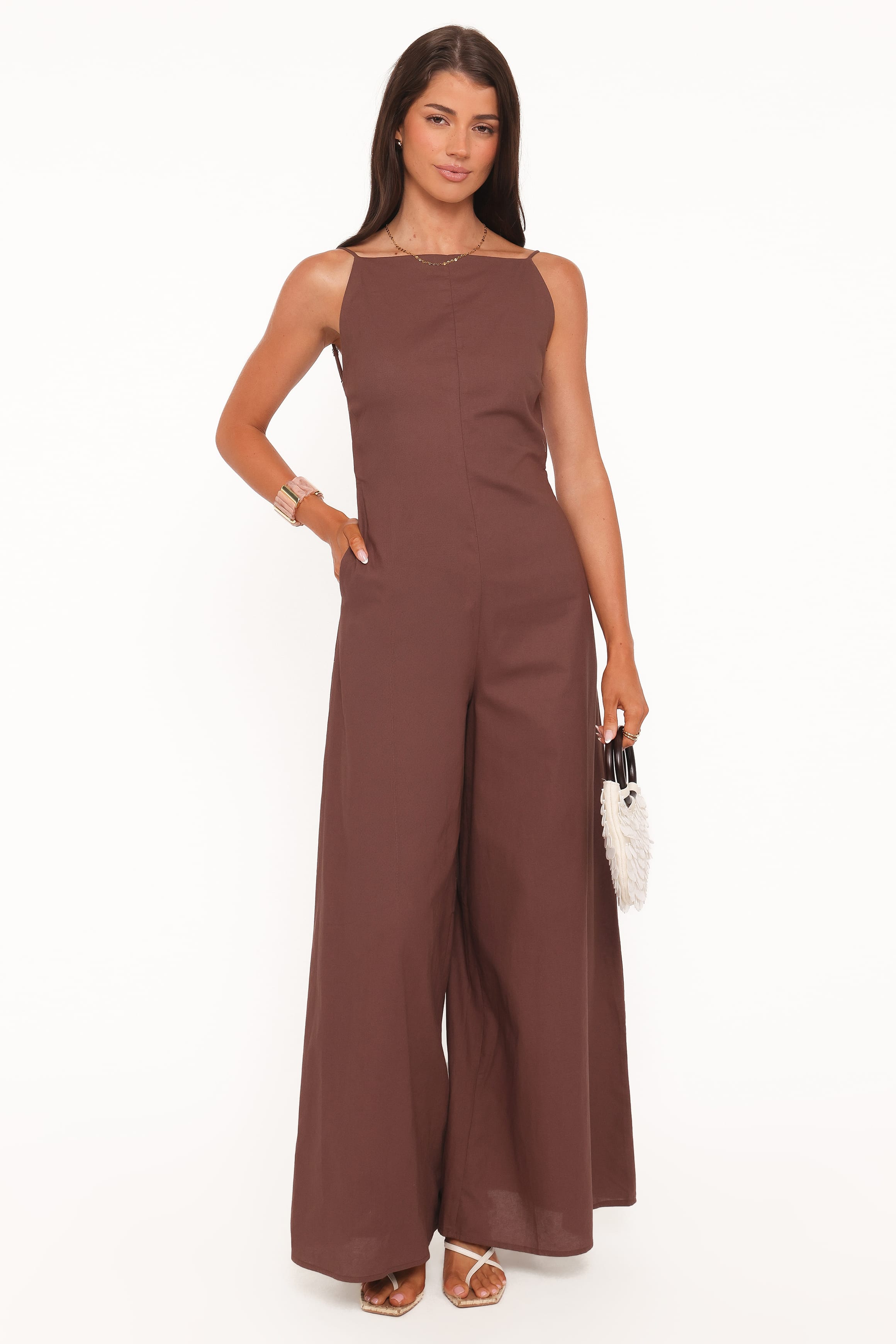 PLAYSUITS Ophilia Open Back Jumpsuit - Dark Brown