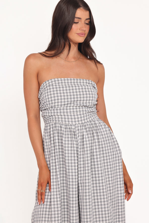 PLAYSUITS Paige Strapless Jumpsuit - Black White Gingham