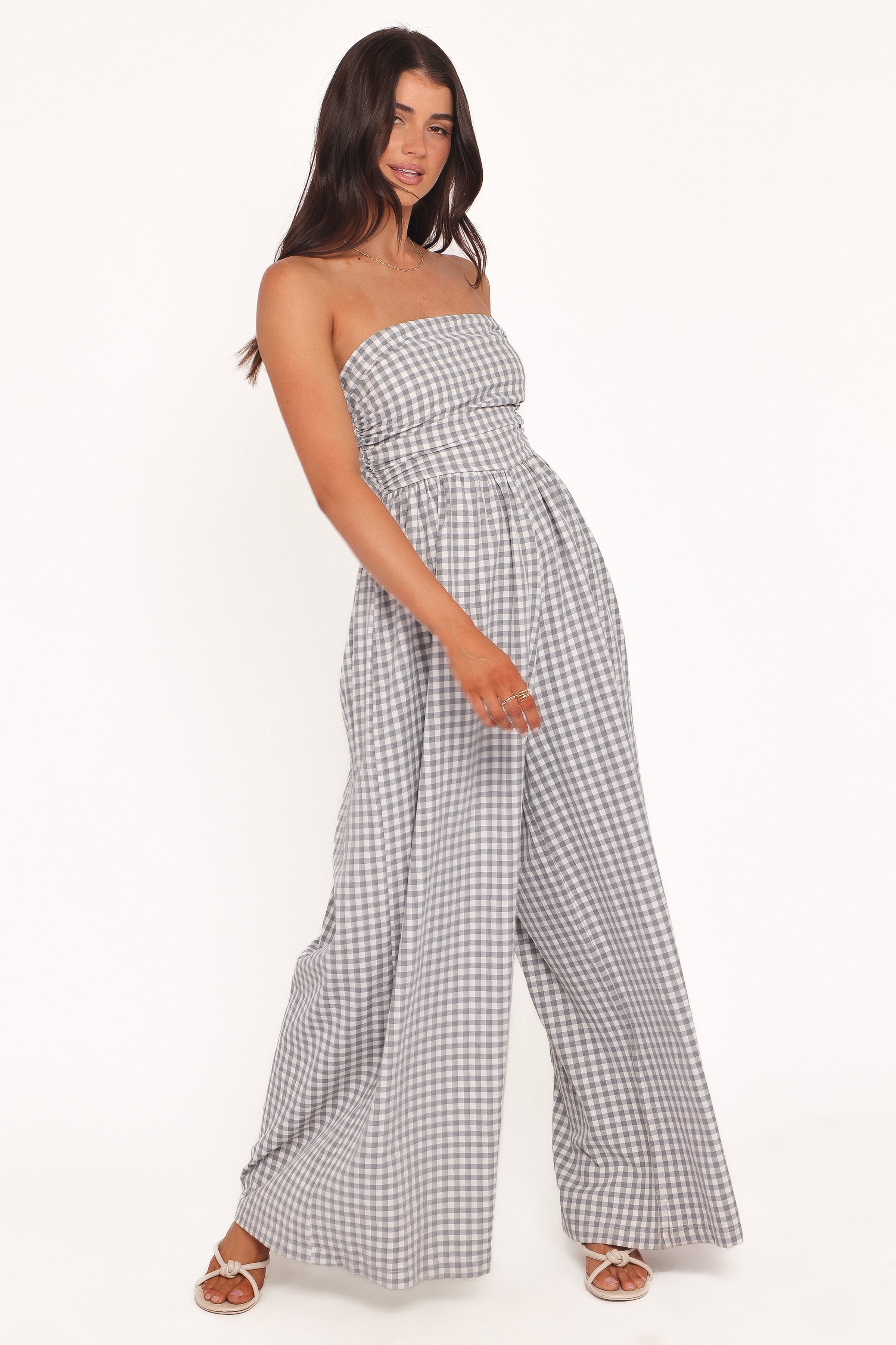 PLAYSUITS Paige Strapless Jumpsuit - Black White Gingham