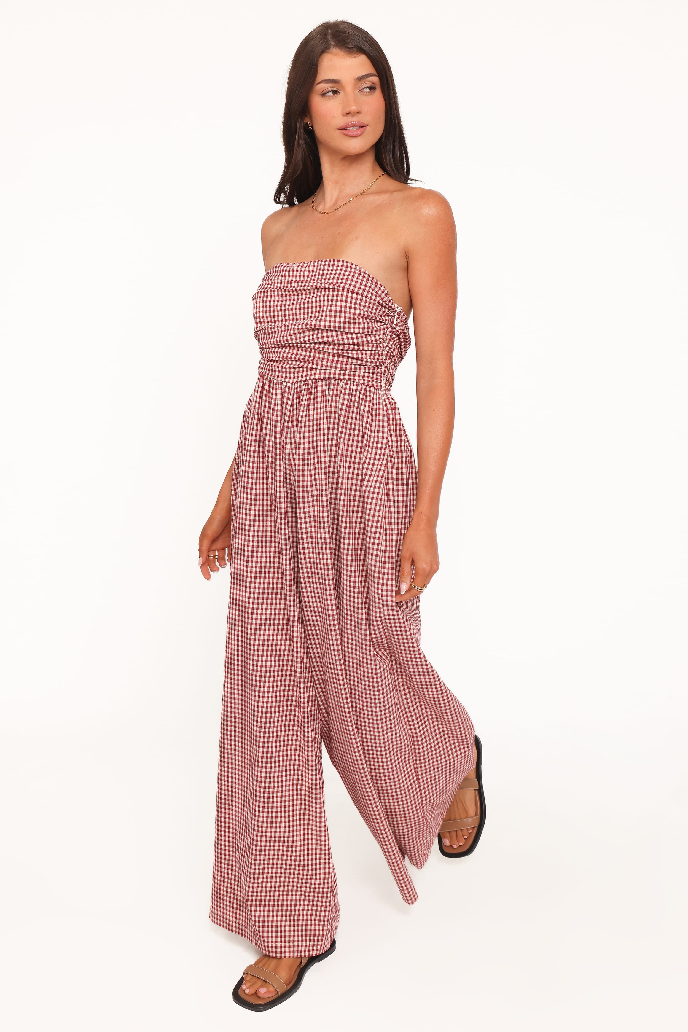 PLAYSUITS @Paige Strapless Jumpsuit - Red Gingham