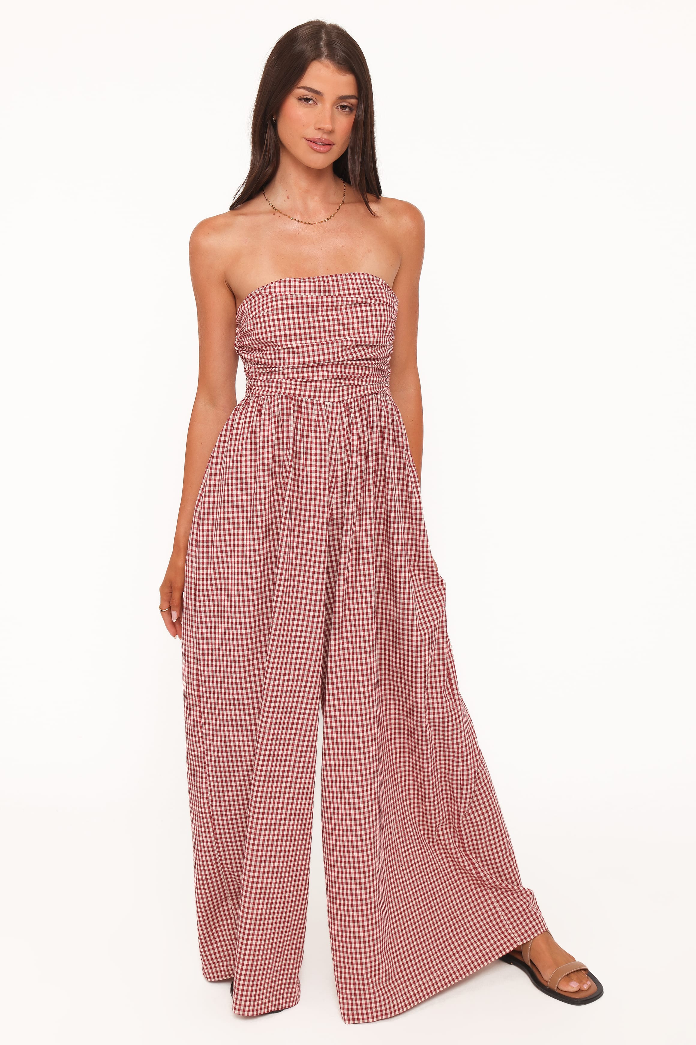 PLAYSUITS @Paige Strapless Jumpsuit - Red Gingham