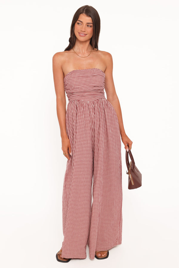 PLAYSUITS @Paige Strapless Jumpsuit - Red Gingham