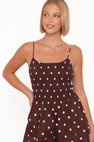 PLAYSUITS Paloma Jumpsuit - Chocolate Polka Dot