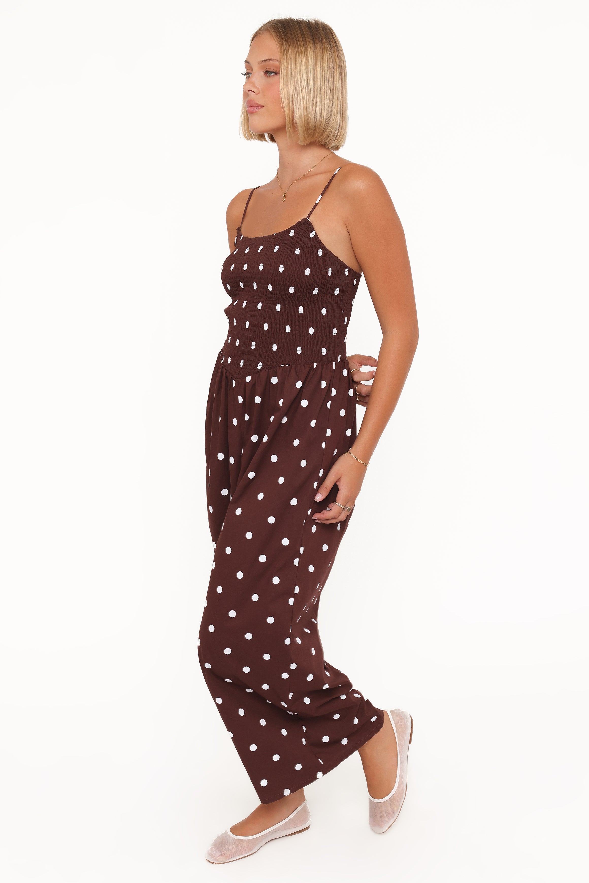 PLAYSUITS Paloma Jumpsuit - Chocolate Polka Dot