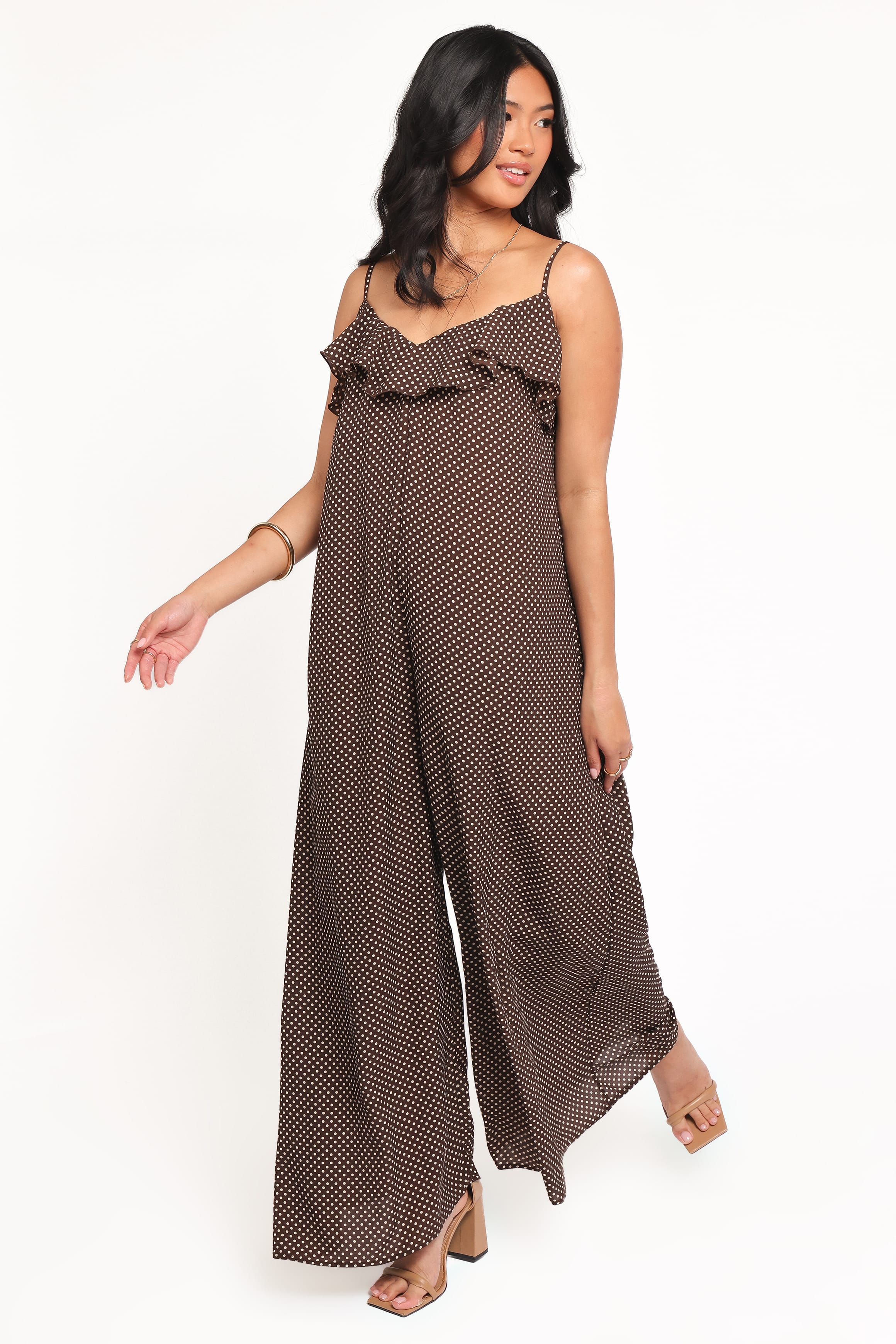 PLAYSUITS Peyton Jumpsuit - Brown Polka Dot