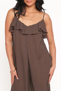 PLAYSUITS Peyton Jumpsuit - Brown Polka Dot
