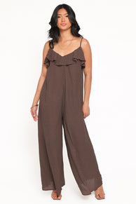 PLAYSUITS Peyton Jumpsuit - Brown Polka Dot