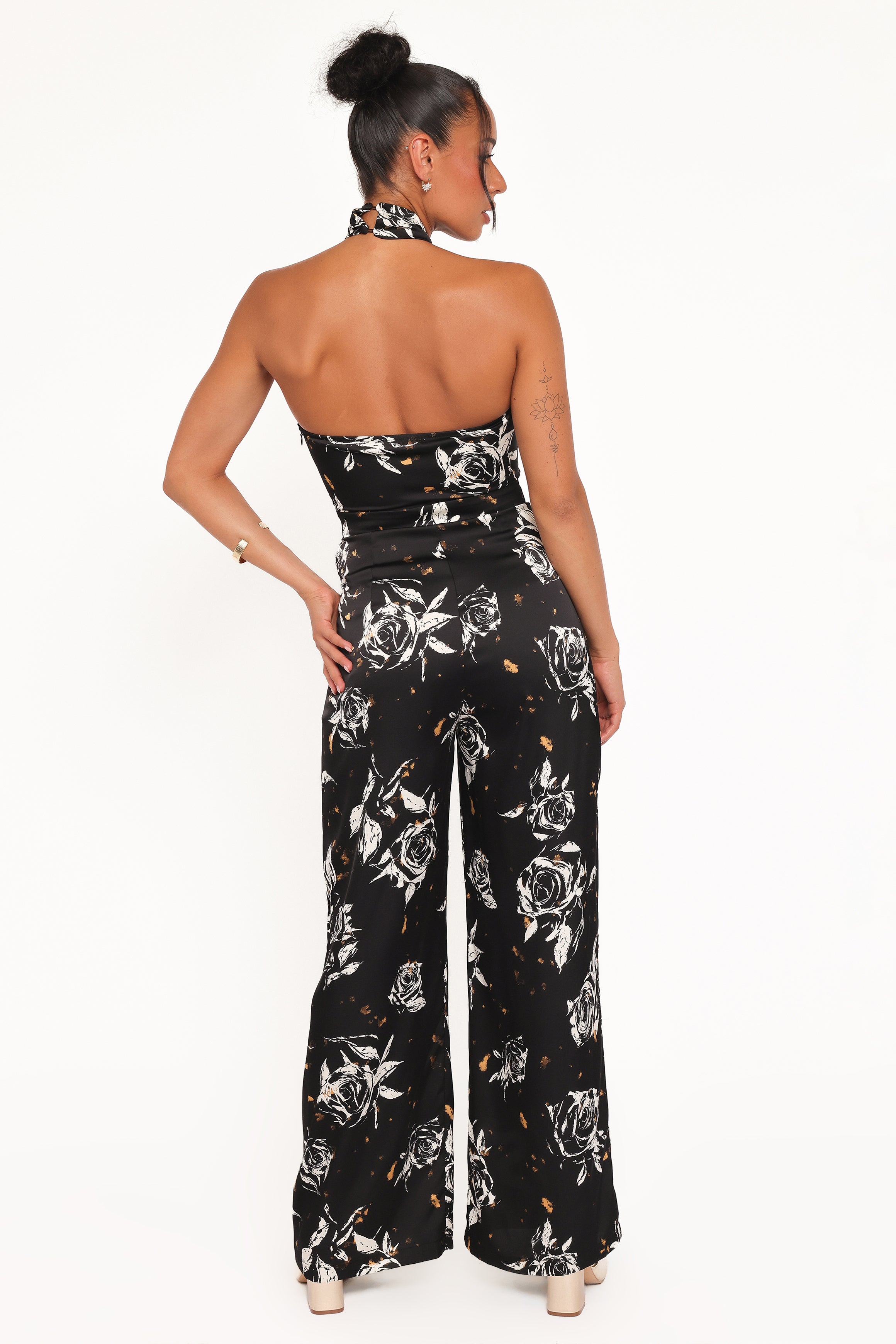 PLAYSUITS Raelynn Halter Jumpsuit - Black Floral
