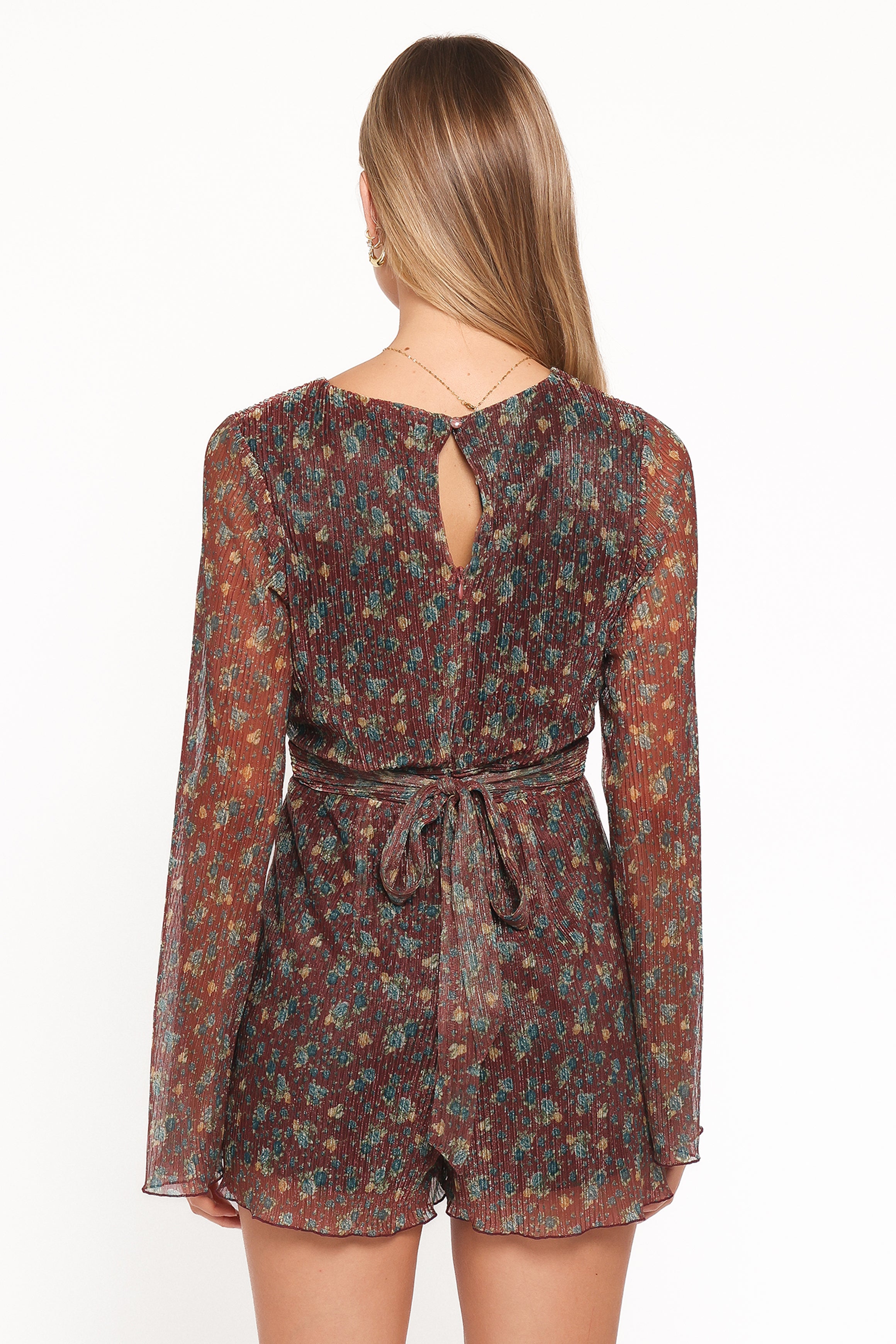 PLAYSUITS Rhiannon Long Sleeve Romper - Brown Floral