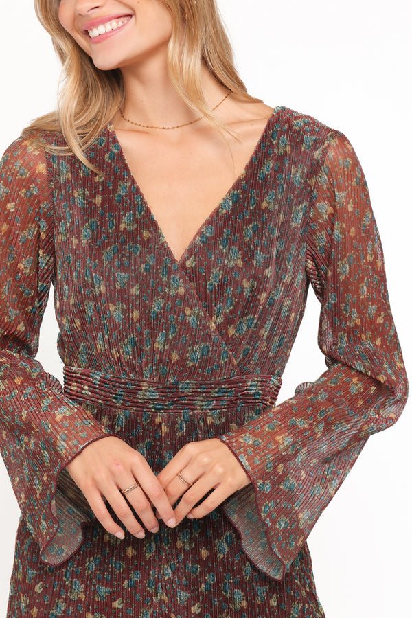 PLAYSUITS Rhiannon Long Sleeve Romper - Brown Floral