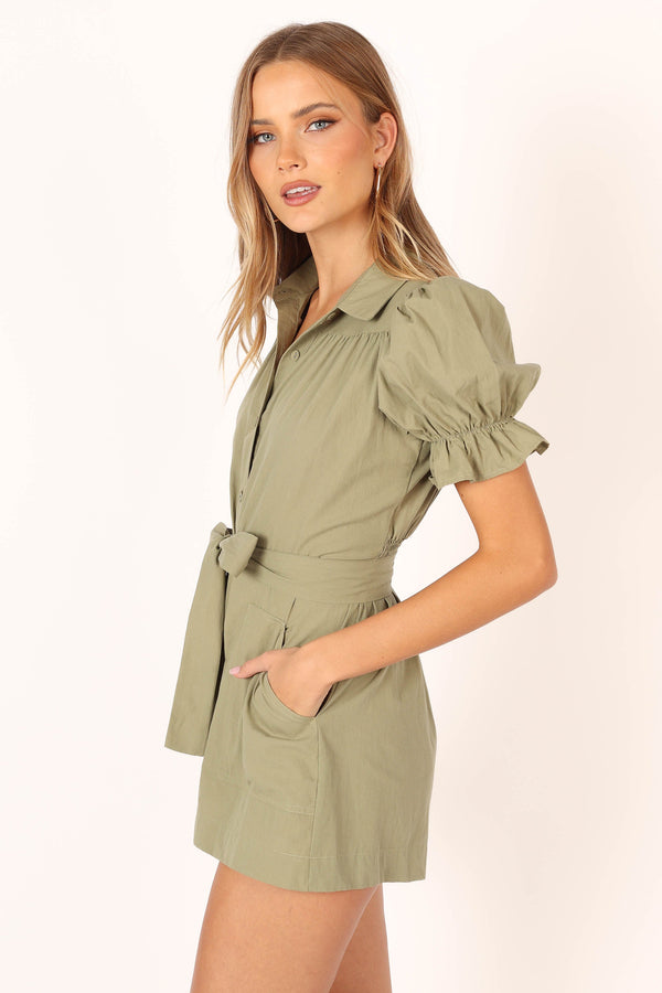 PLAYSUITS @Riley Waist Tie Playsuit - Olive