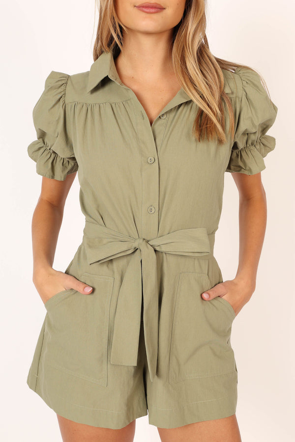 PLAYSUITS @Riley Waist Tie Playsuit - Olive