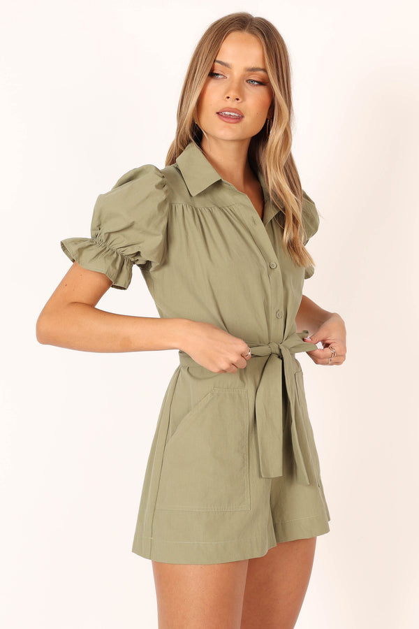 PLAYSUITS @Riley Waist Tie Playsuit - Olive