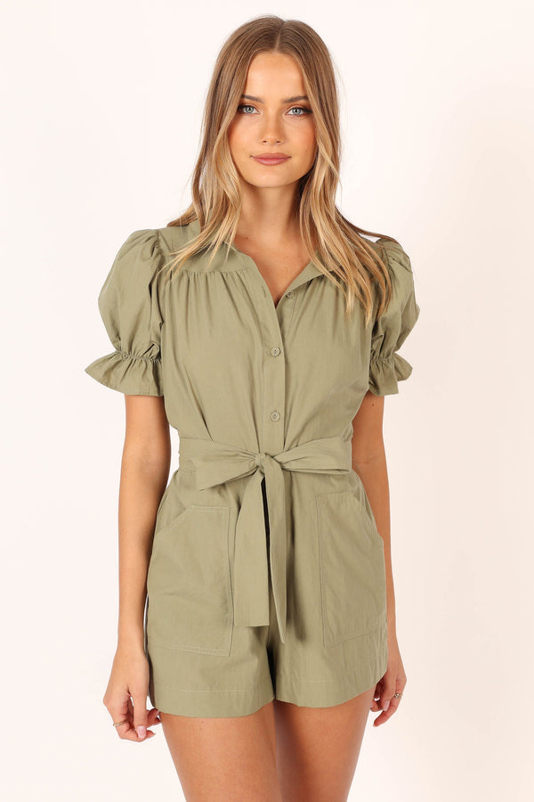 PLAYSUITS @Riley Waist Tie Playsuit - Olive