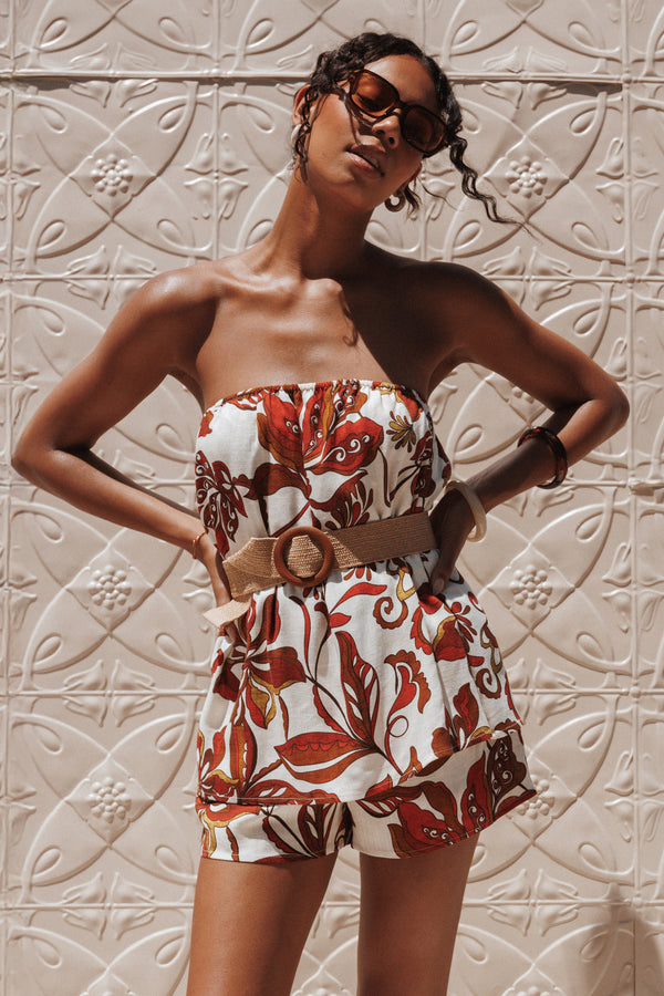 PLAYSUITS Sallie Strapless Playsuit - Brown Floral