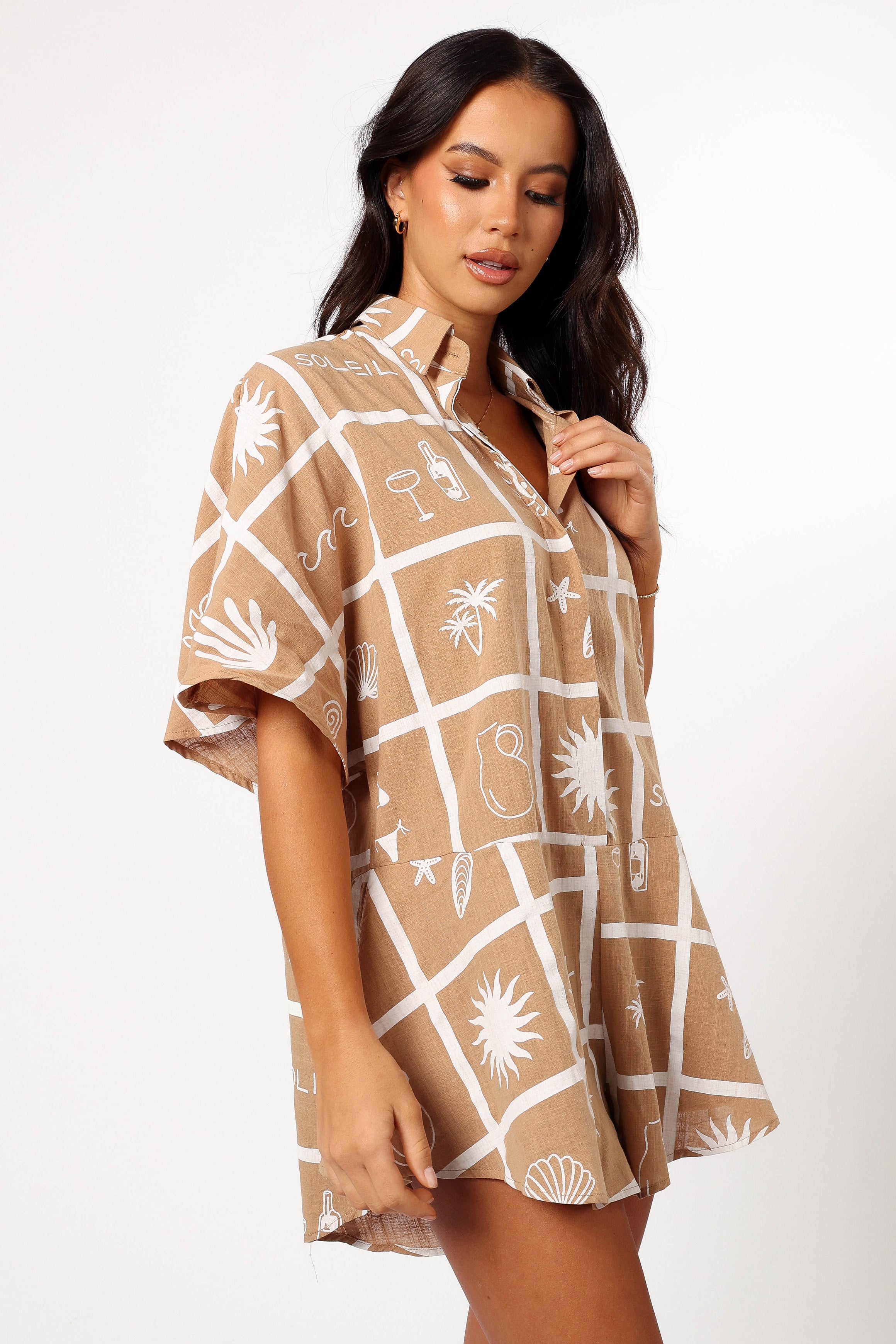 PLAYSUITS @Sebastian Playsuit - Tan Soleil Print (Hold for Euro Summer)