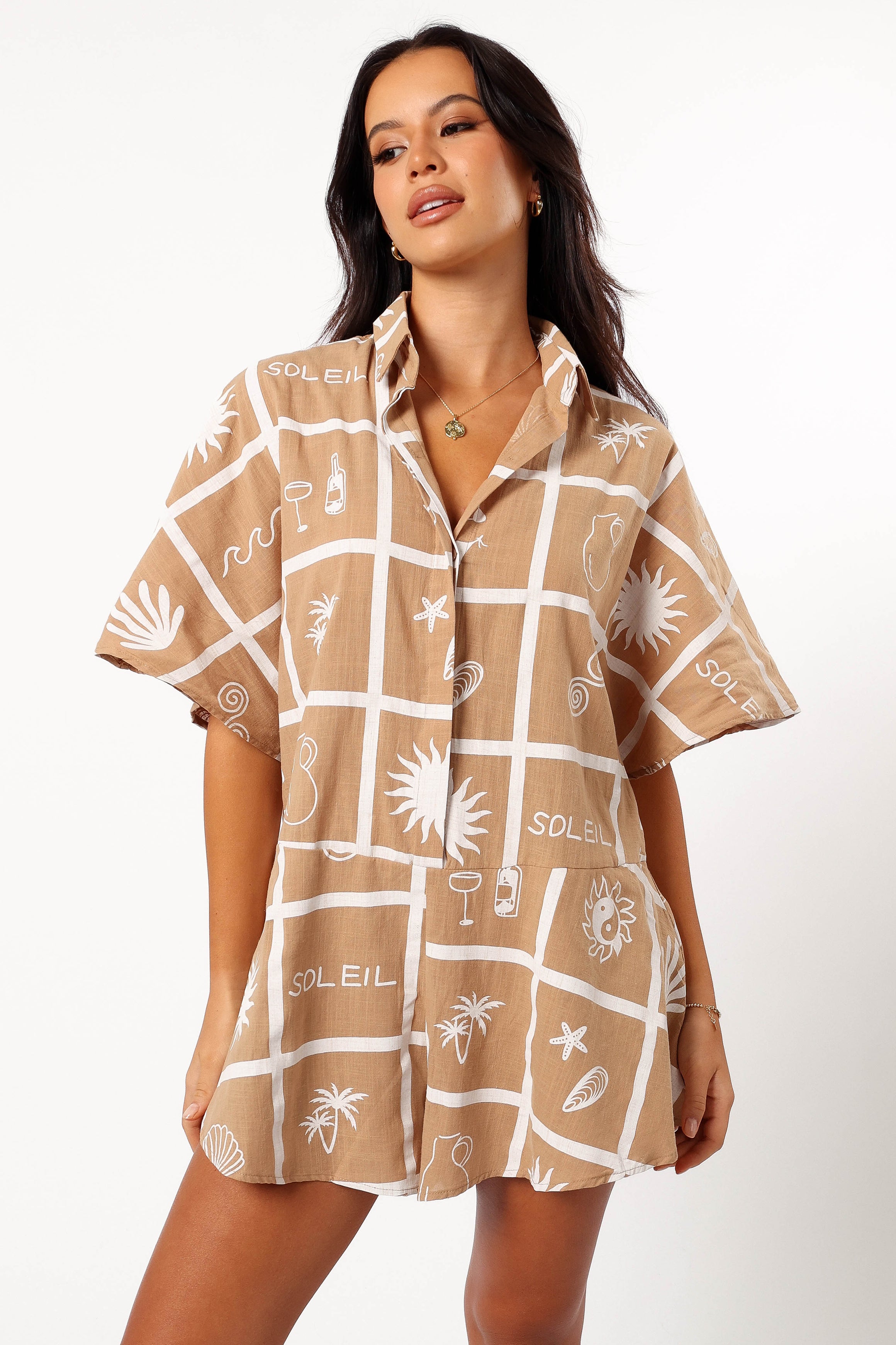 PLAYSUITS @Sebastian Playsuit - Tan Soleil Print (Hold for Euro Summer)