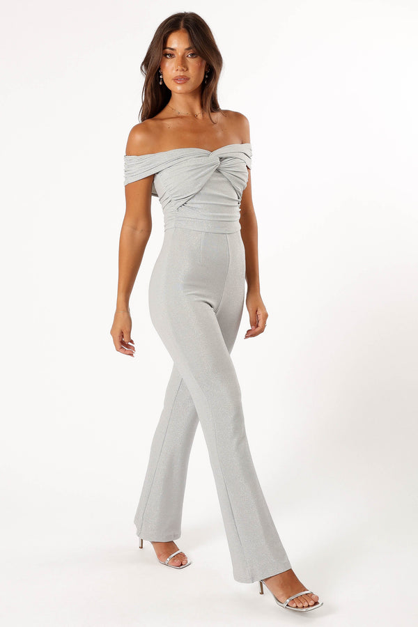 PLAYSUITS @Sharnie Off Shoulder Jumpsuit - Silver