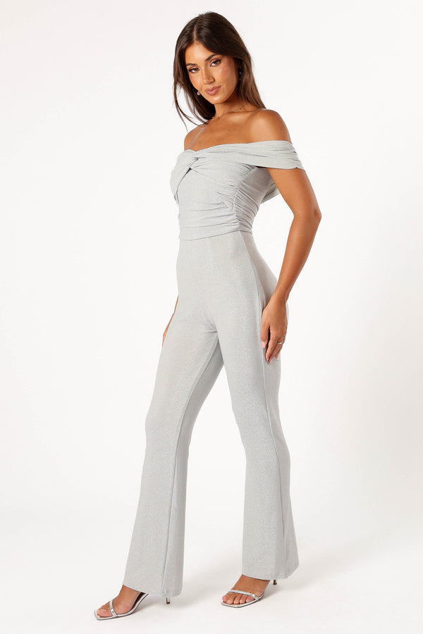 PLAYSUITS @Sharnie Off Shoulder Jumpsuit - Silver