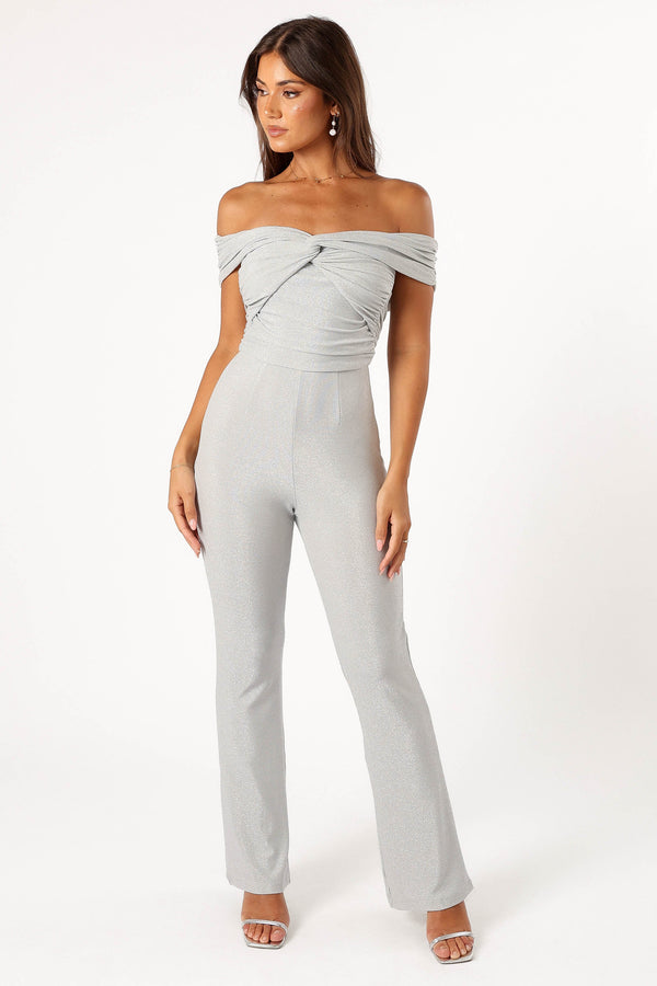 PLAYSUITS @Sharnie Off Shoulder Jumpsuit - Silver