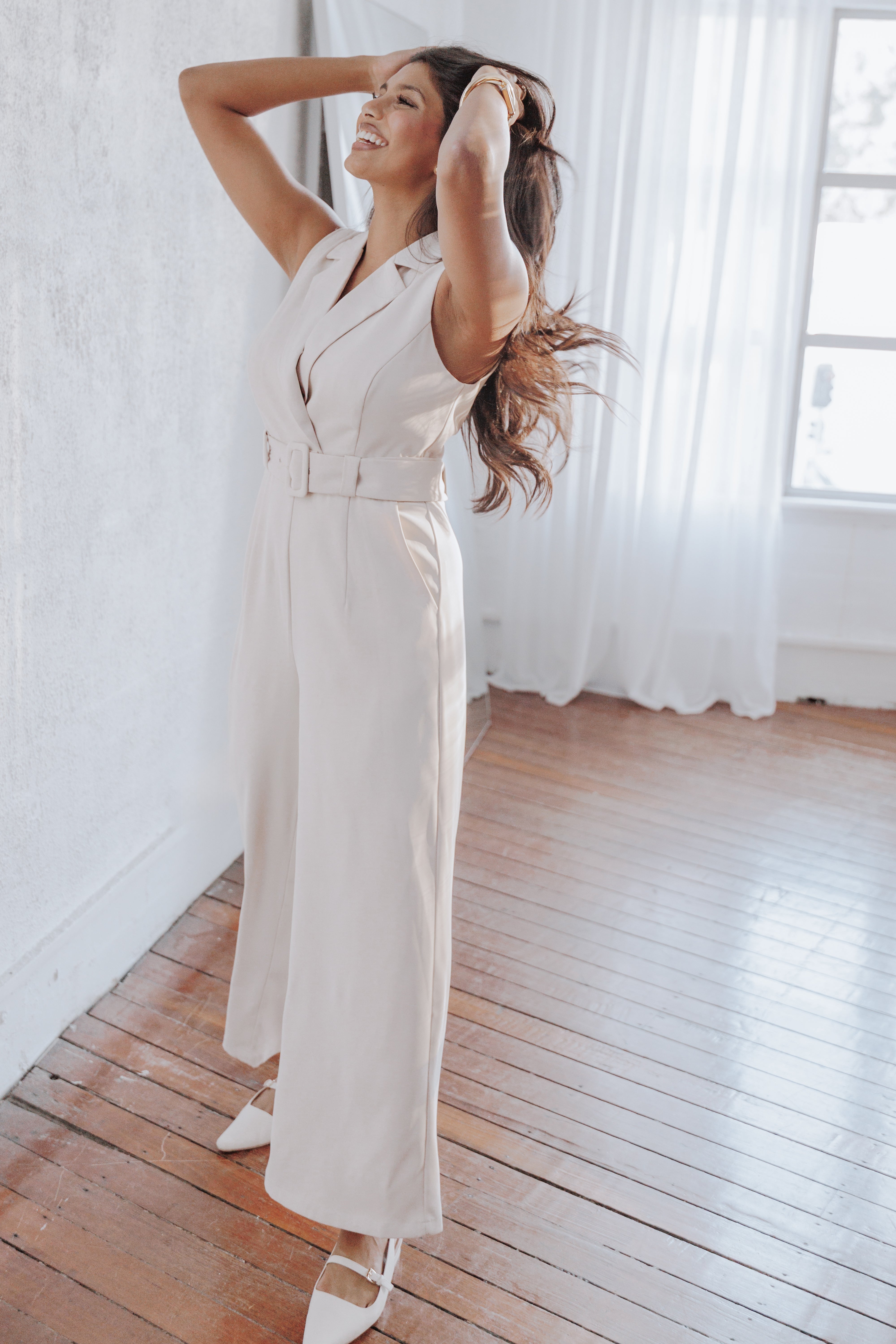 PLAYSUITS Sienna Belted Jumpsuit - Beige