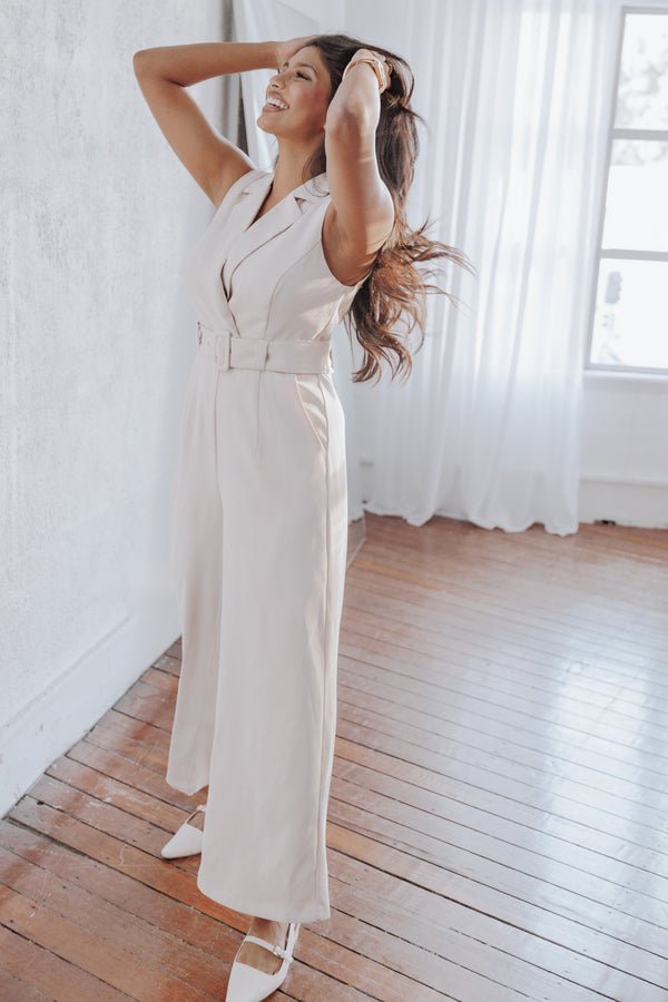 PLAYSUITS Sienna Belted Jumpsuit - Beige