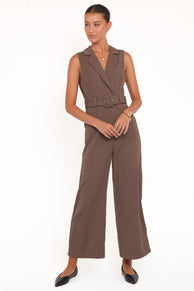 PLAYSUITS Sienna Belted Jumpsuit - Khaki Brown