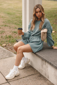 PLAYSUITS Sloane Sweater Romper - Dusty Blue