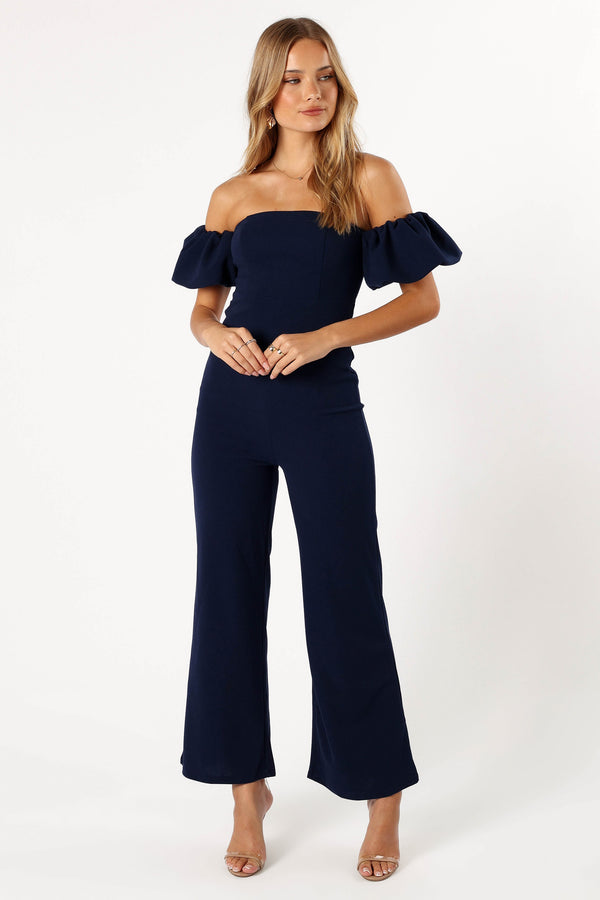 PLAYSUITS @Tamra Off Shoulder Jumpsuit - Navy