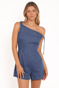 PLAYSUITS Tatum Off Shoulder Playsuit - Dark Denim