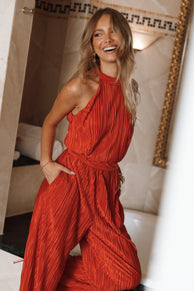 PLAYSUITS Teddie Plisse Jumpsuit - Red