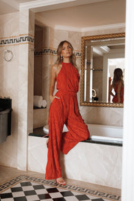 PLAYSUITS Teddie Plisse Jumpsuit - Red
