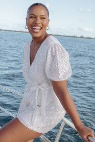 PLAYSUITS Varity Puff Sleeve Playsuit - White