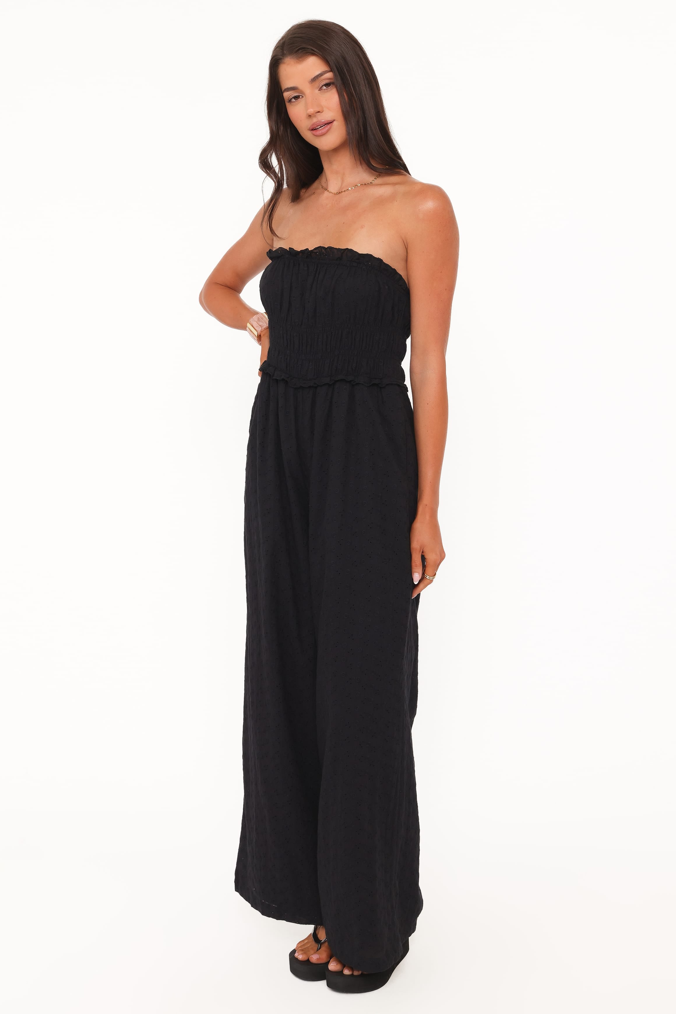 PLAYSUITS Yulissa Strapless Jumpsuit - Black Broderie