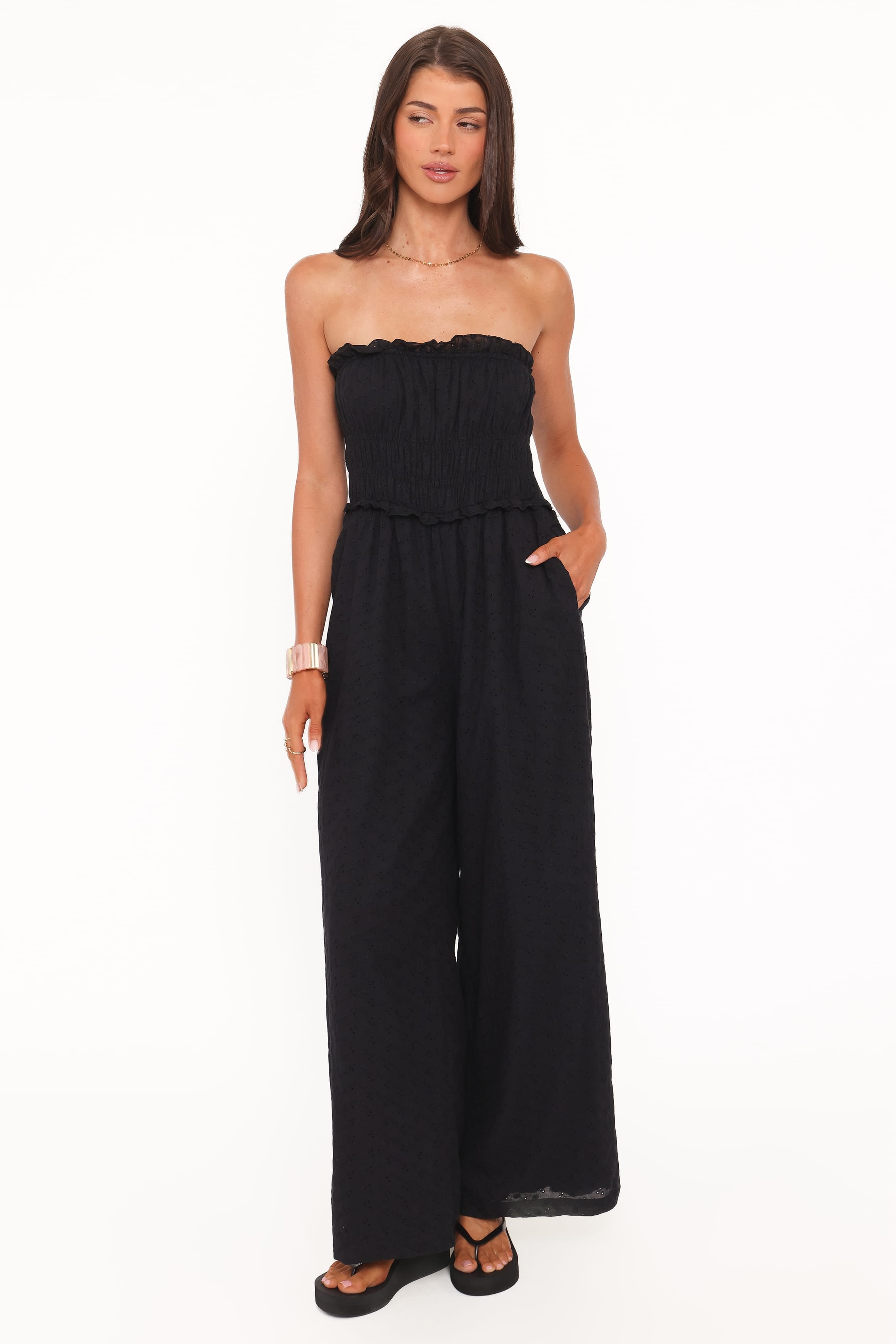 PLAYSUITS Yulissa Strapless Jumpsuit - Black Broderie