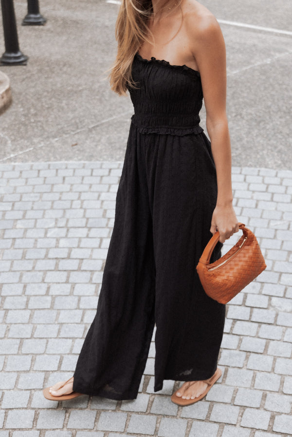 PLAYSUITS Yulissa Strapless Jumpsuit - Black Broderie