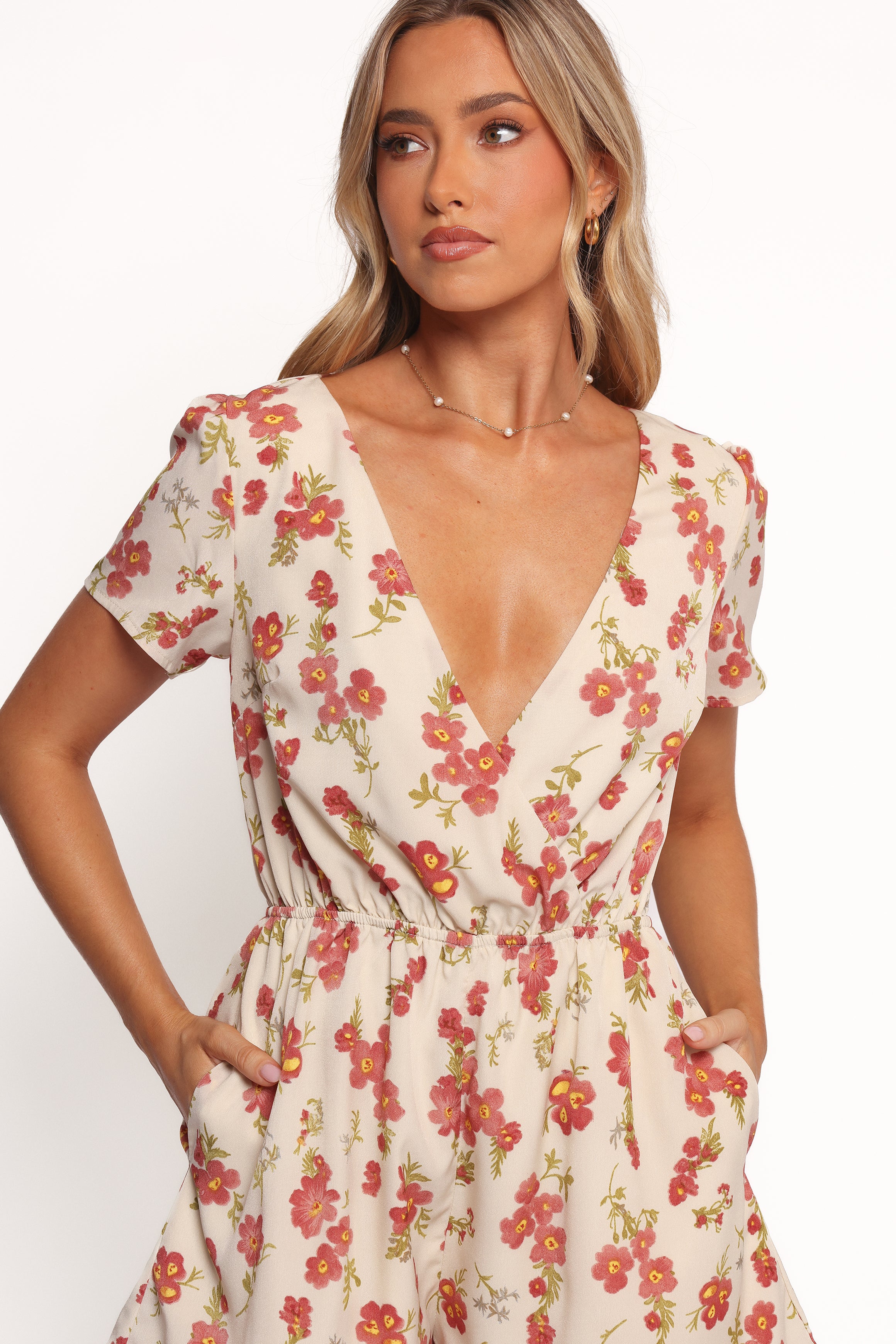 PLAYSUITS Zev Short Sleeve Playsuit - Ivory Floral