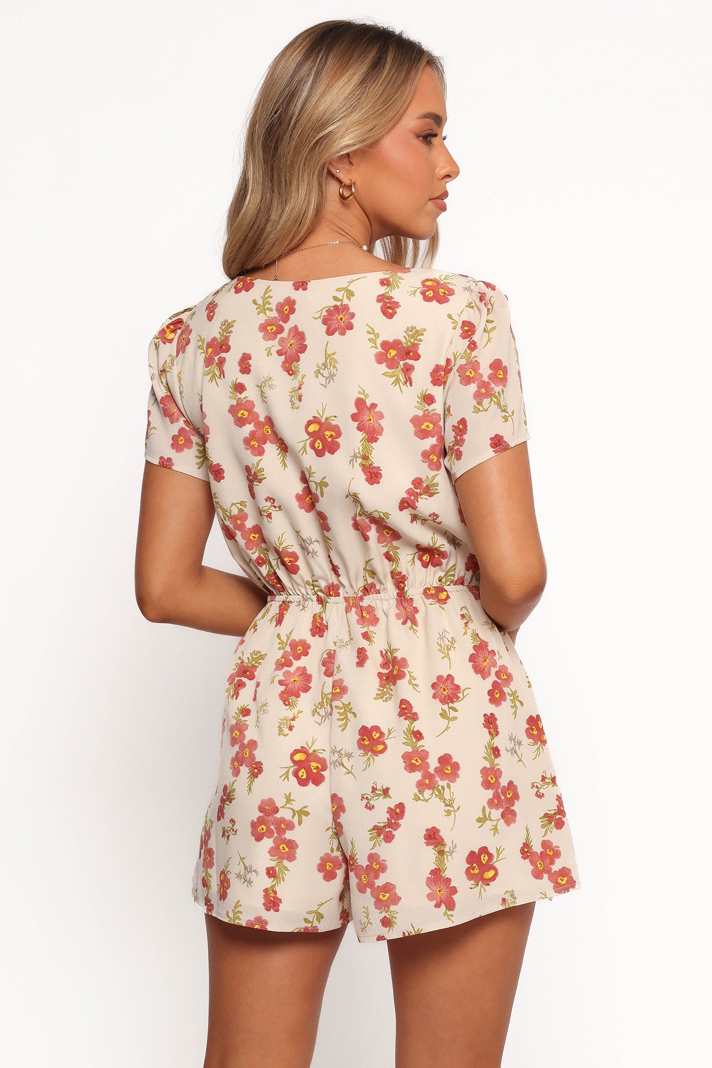 PLAYSUITS Zev Short Sleeve Playsuit - Ivory Floral