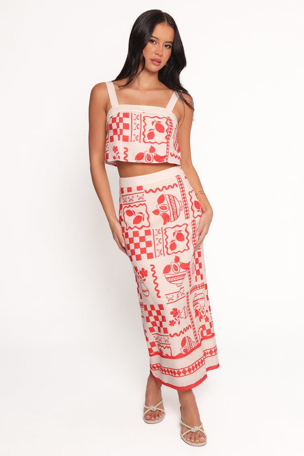 SETS Albanie Skirt Set - Red Print