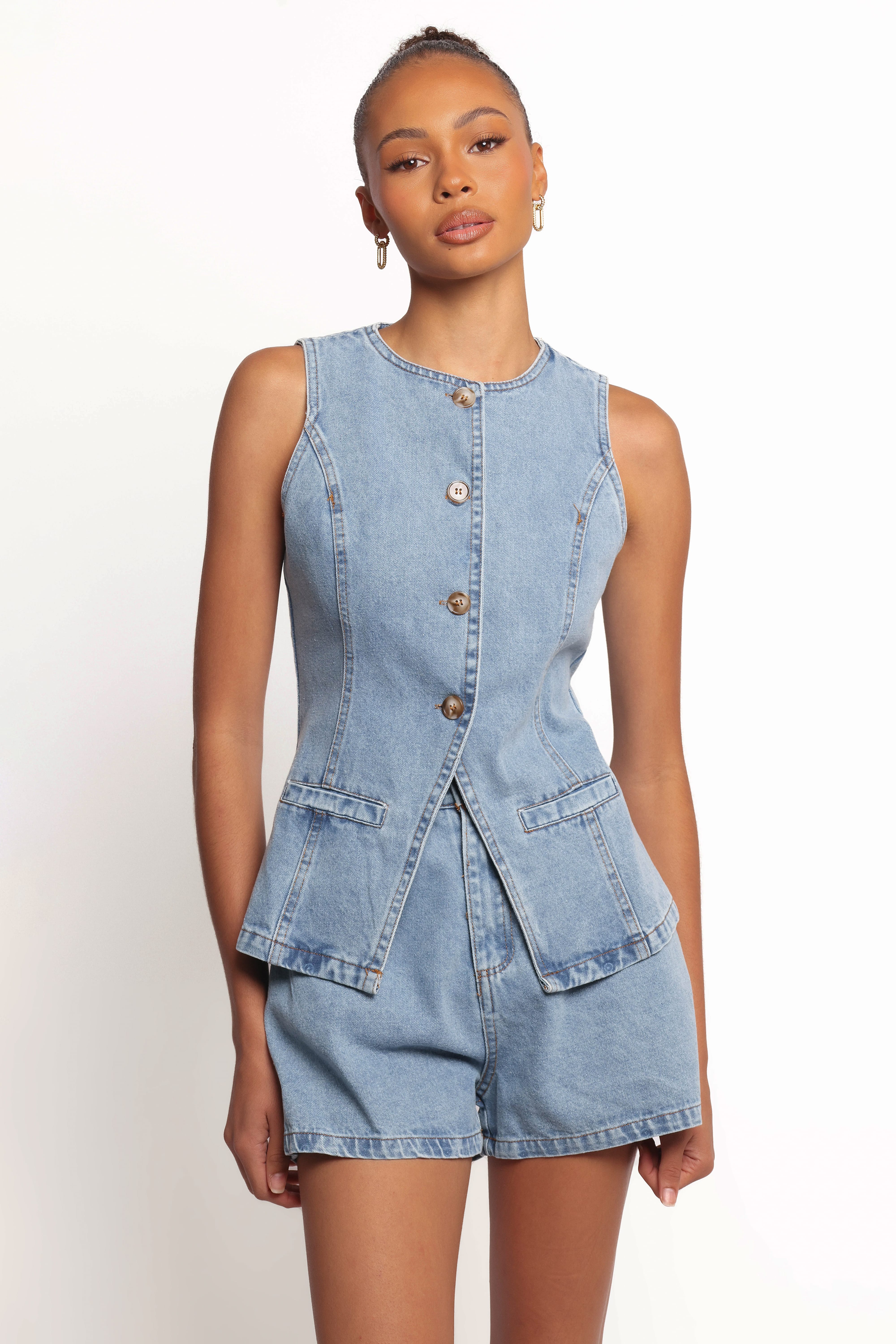 SETS Almana Denim Short Set - Medium Blue