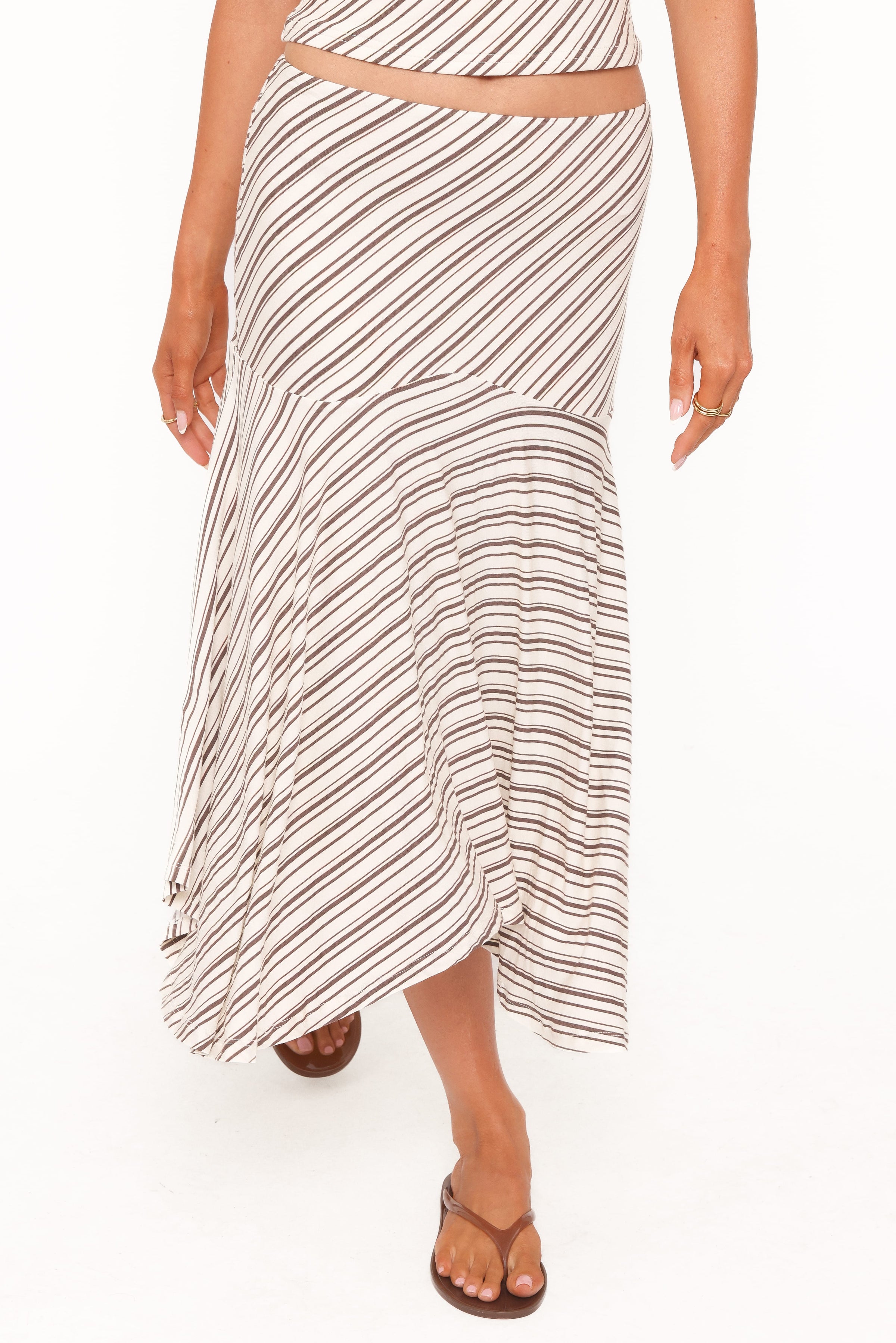 SETS Amber Skirt Set - Cream/Brown Stripe