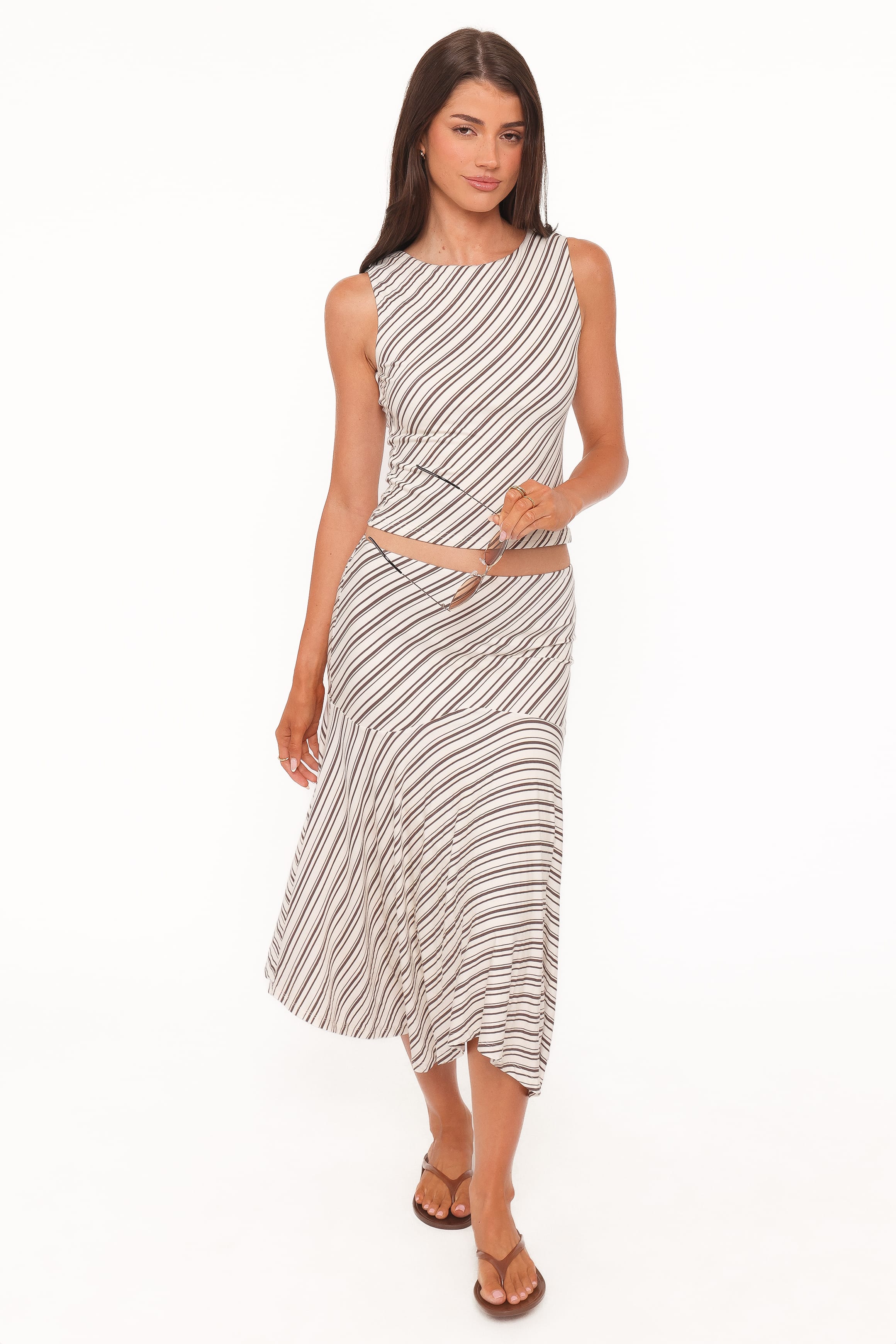 SETS Amber Skirt Set - Cream/Brown Stripe