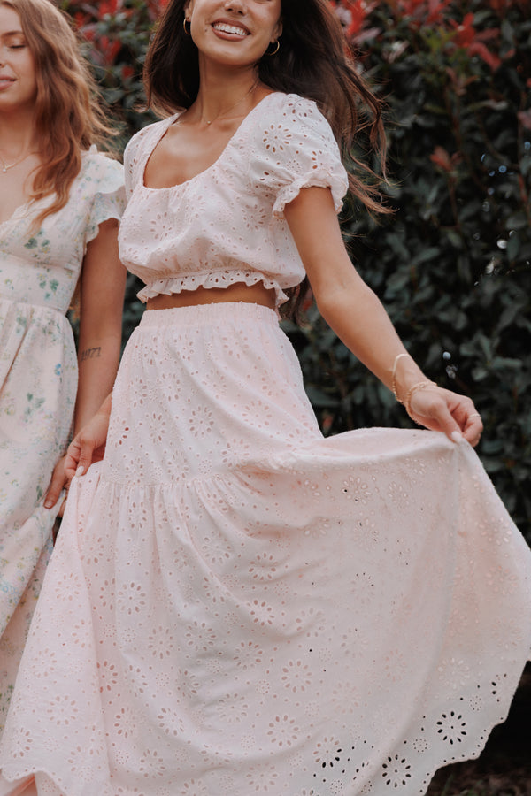 SETS Angelina Skirt Set - Pink Broiderie