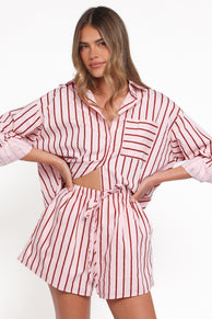 SETS Ashlyn Short Set - Pink And Burgundy Stripe