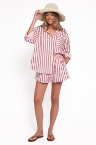 SETS Ashlyn Short Set - Pink And Burgundy Stripe