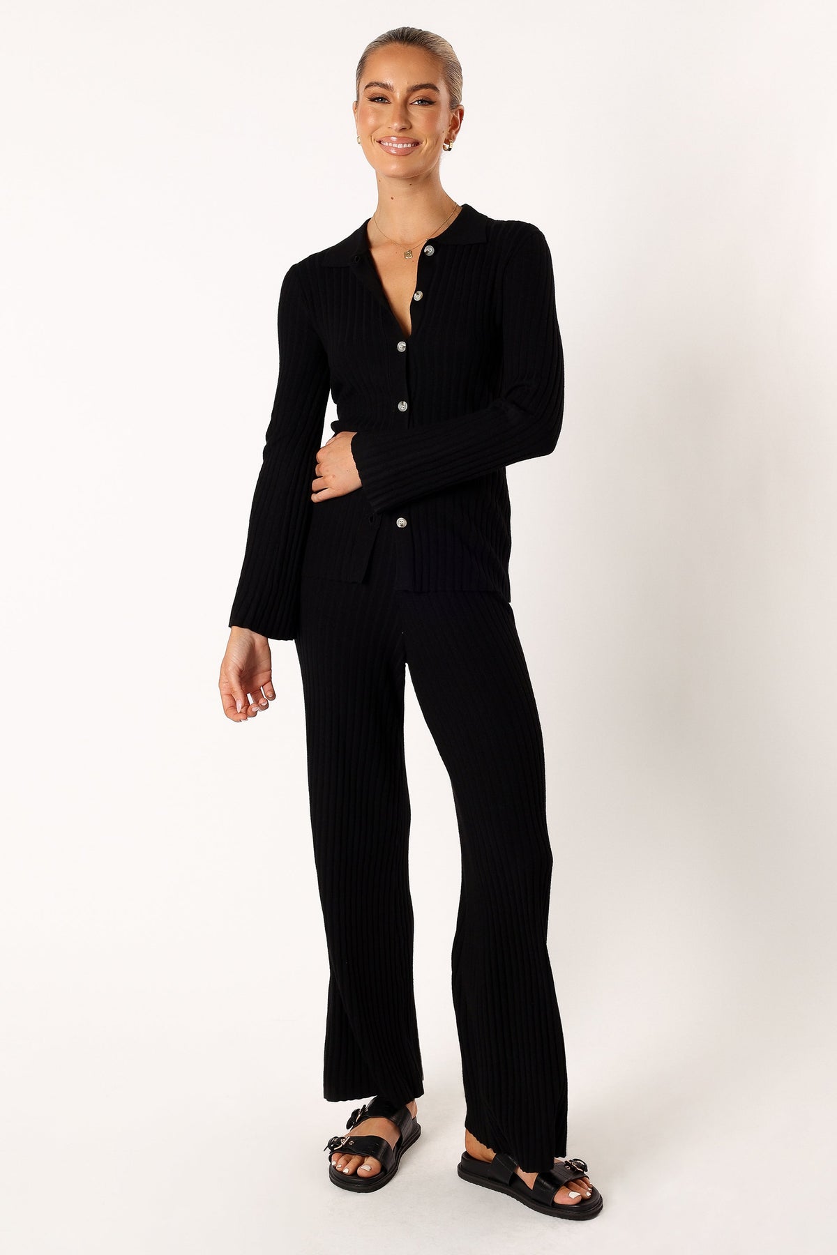Aylia Ribbed Knit Set - Black | Petal & Pup