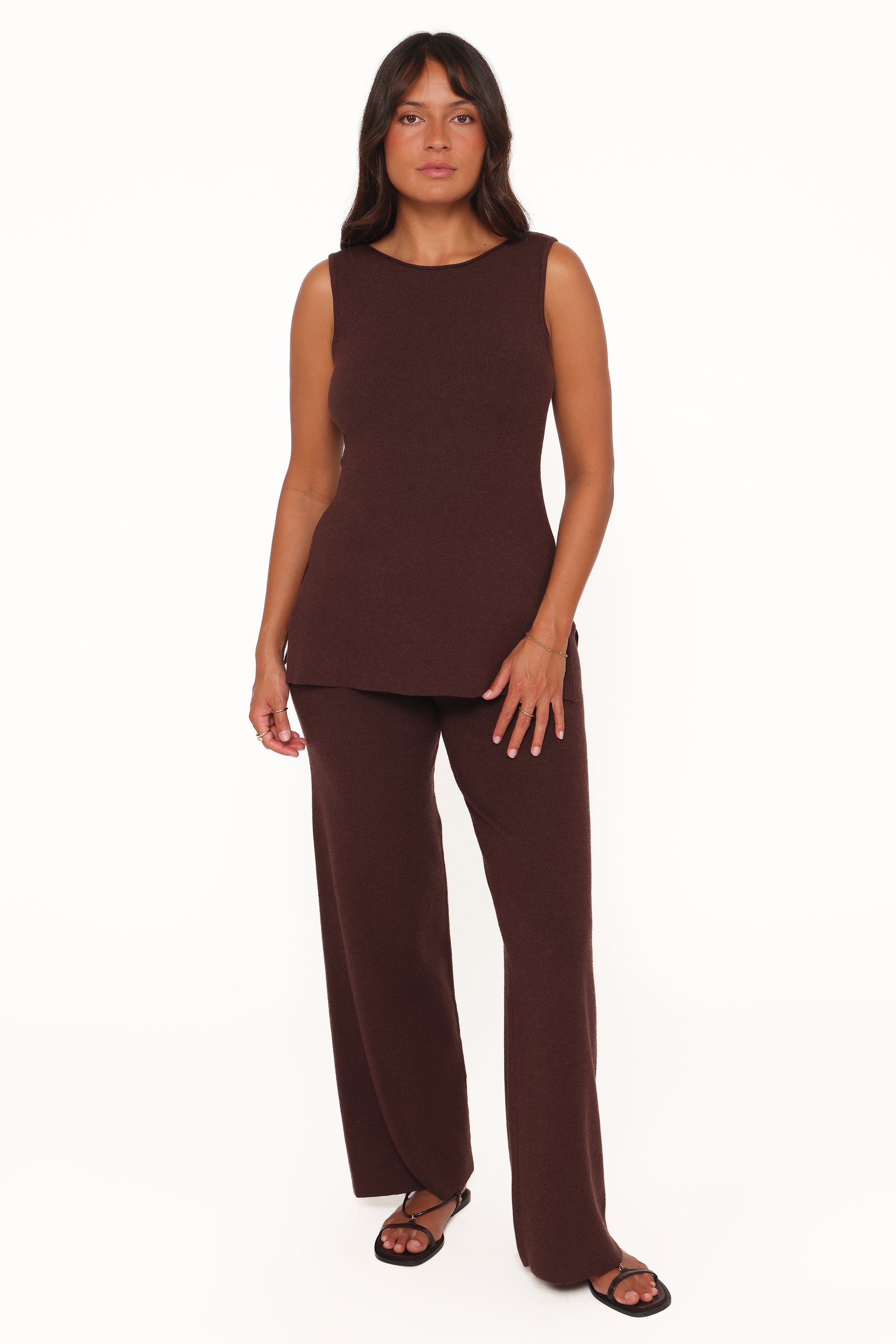 SETS Beth Knitted Pant Set - Chocolate