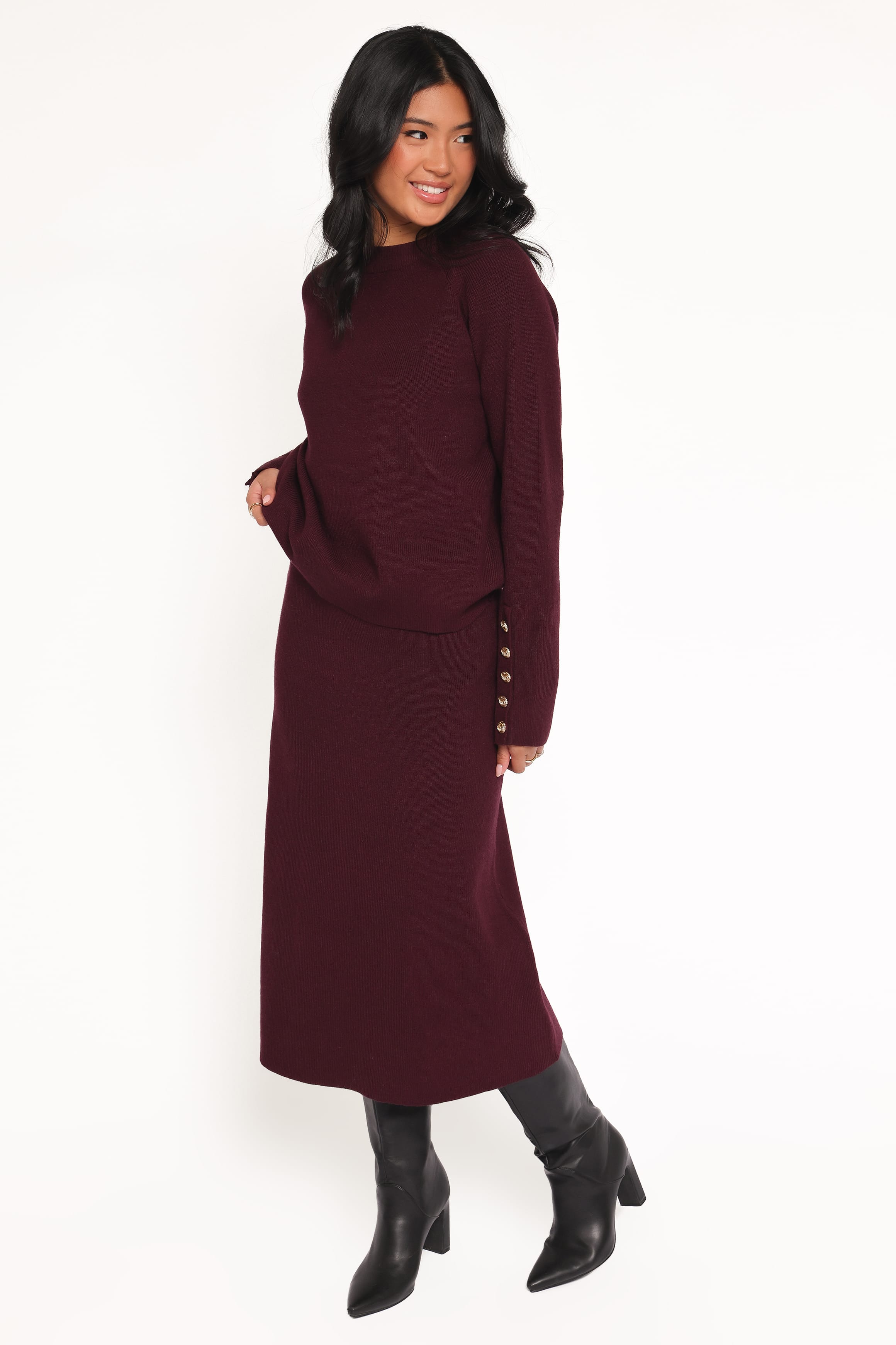 SETS Bridget Maxi Skirt Sweater Set - Maroon