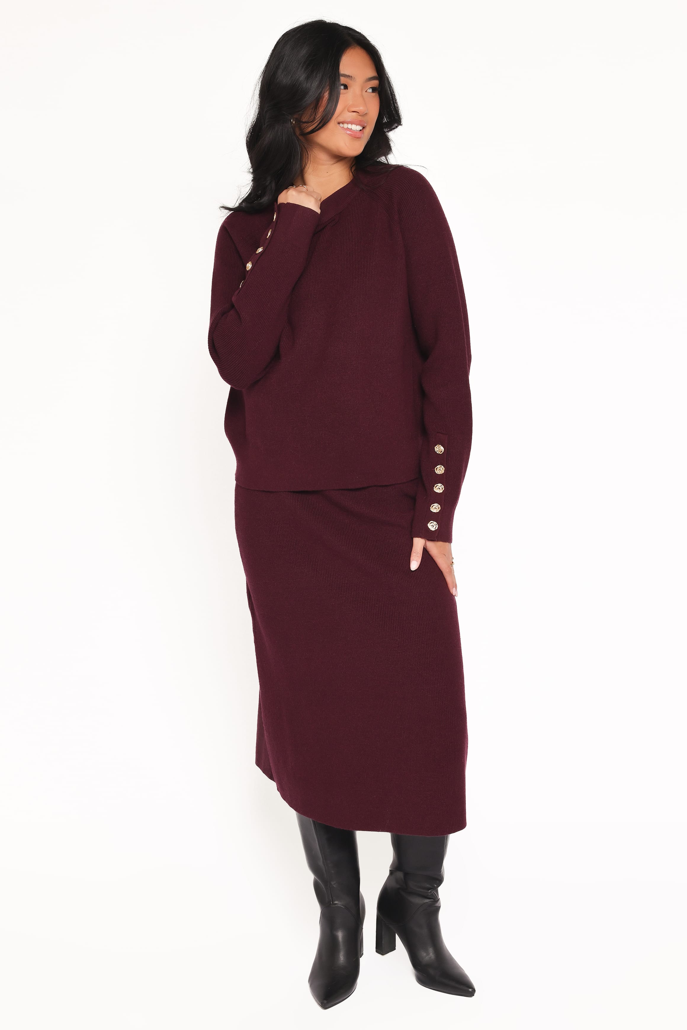 SETS Bridget Maxi Skirt Sweater Set - Maroon