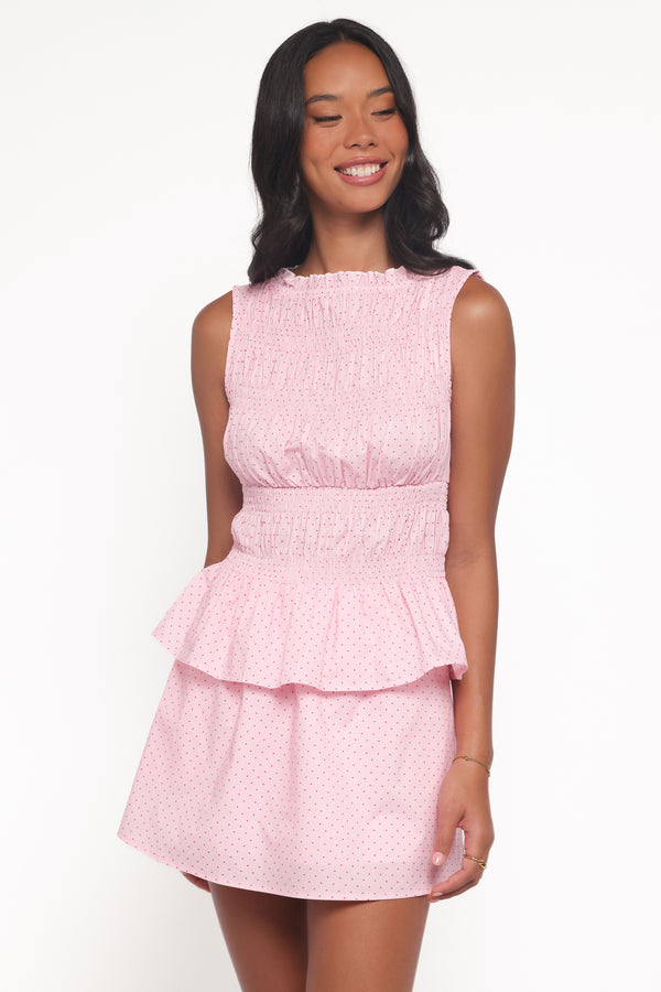 SETS Daisy Skirt Set - Pink Polka Dot